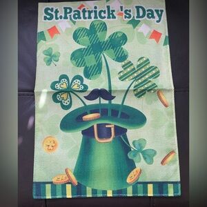 St. Patrick's Day Garden Flag, 12”x 18”,Green Shamrock Tapestry look material